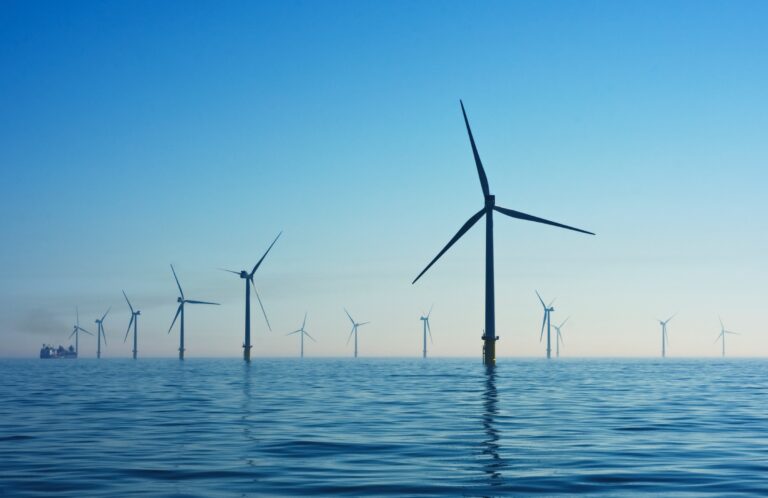 Wind turbines in the sea at Rampion Offshore Wind Farm, United Kingdom