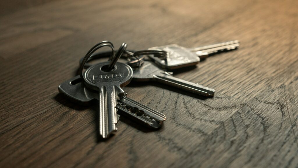 Set of doorkeys on a wooden table